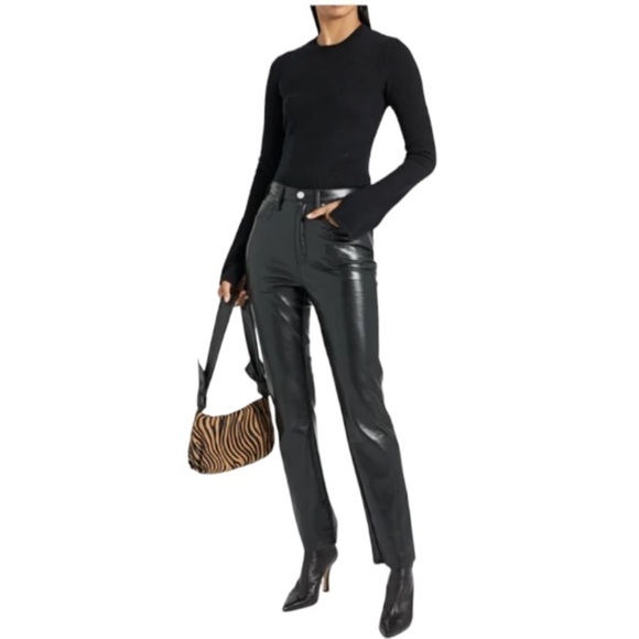 FRAME Le High 'N' Tight Leather-blend straight leg Trouser pants Black Size 30 - Picture 1 of 14